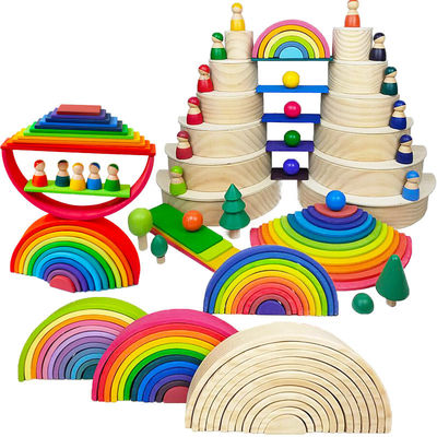 Blocs constitutifs en bois Toy Creative Educational d'arc-en-ciel de Brown 18cm