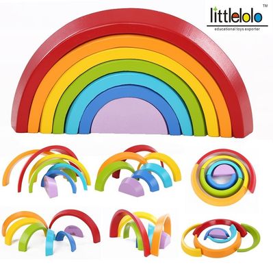 Blocs constitutifs en bois Toy Nesting Rainbow Block Set de pont du bébé 15cm