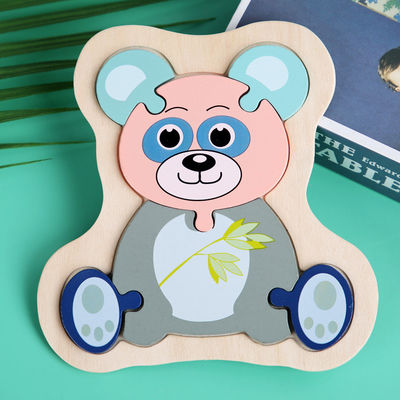 Le puzzle en bois de bloc de Macaron 3D joue les blocs animaux en bois
