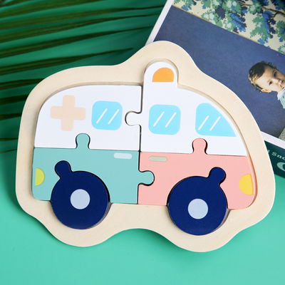 Le puzzle en bois de bloc de Macaron 3D joue les blocs animaux en bois