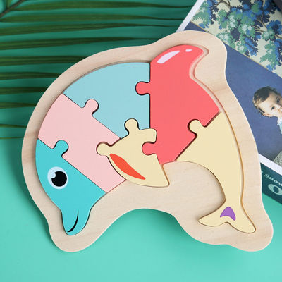 Le puzzle en bois de bloc de Macaron 3D joue les blocs animaux en bois