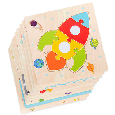 Les jeux de Montessori que le bébé joue des animaux trafiquent des enfants 3D déconcerte le puzzle en bois Toy Matching de connaissance de bande dessinée