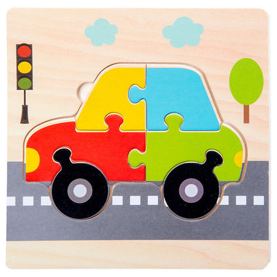 Les jeux de Montessori que le bébé joue des animaux trafiquent des enfants 3D déconcerte le puzzle en bois Toy Matching de connaissance de bande dessinée