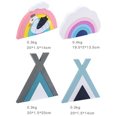 Jouets en bois créatifs en bois de Montessori de 22cm d'empileur non toxique d'arc-en-ciel