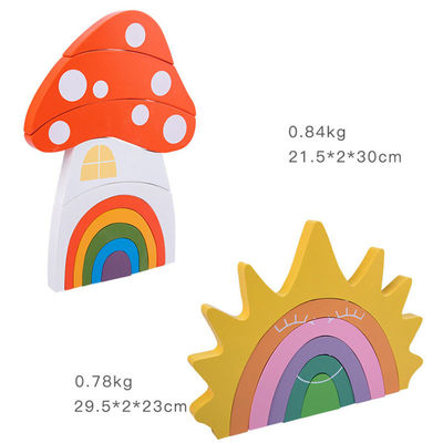Jouets en bois créatifs en bois de Montessori de 22cm d'empileur non toxique d'arc-en-ciel