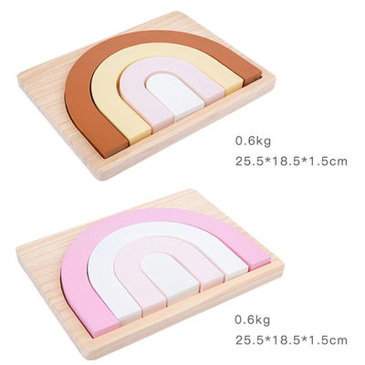 Jouets en bois créatifs en bois de Montessori de 22cm d'empileur non toxique d'arc-en-ciel