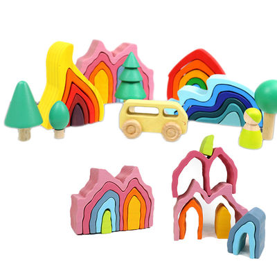 DIY a assemblé les jouets en bois Montessori de blocs de 11.5cm que le bloc a placé l'équilibre empilé