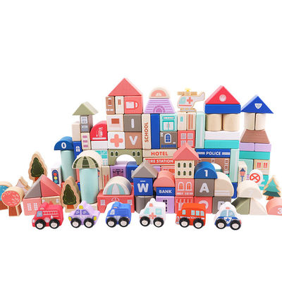 la ville en bois du hêtre 2700g bloc constitutif les jouets en bois des briques 115pcs