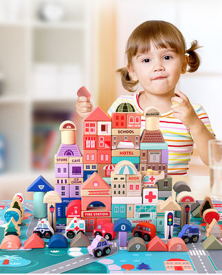 la ville en bois du hêtre 2700g bloc constitutif les jouets en bois des briques 115pcs