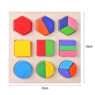 Assortissant le bébé en bois de Montessori joue l'école maternelle en bois géométrique des blocs 15cm