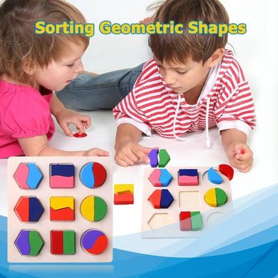 Assortissant le bébé en bois de Montessori joue l'école maternelle en bois géométrique des blocs 15cm