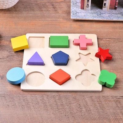 Assortissant le bébé en bois de Montessori joue l'école maternelle en bois géométrique des blocs 15cm