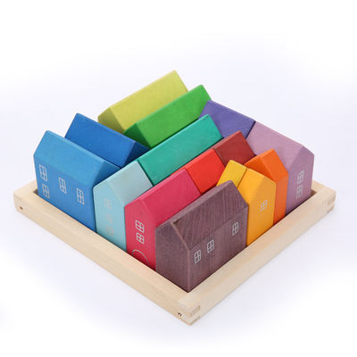 arc-en-ciel en bois d'histoire d'empileur en bois d'arc-en-ciel de Chambre de 22.5cm empilant le jouet