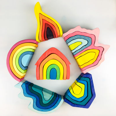 Blocs constitutifs en bois Toy Geometric Rainbow Building Blocks de Pegdolls