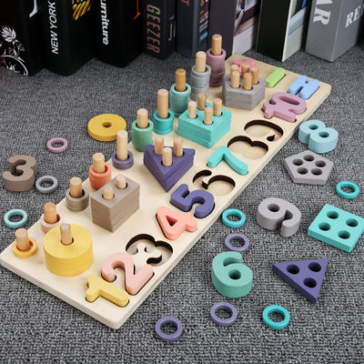 Enseignement 14cm en bois géométrique de Toy Montessori Math Blocks Preschool de maths