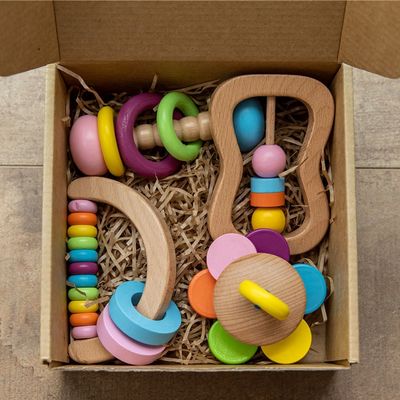 Catégorie en bois de faire ses dents Toy Wooden Rattle Teether Food de Soother 11.6cm de hochet