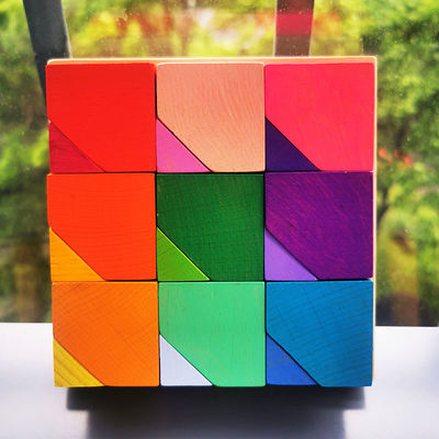 pierre en bois de puzzle en bois de fleur d'arc-en-ciel de 2300g 4cm empilant le jeu