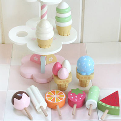 Crème glacée magnétique en bois de simulation réaliste Toy With Display Stand
