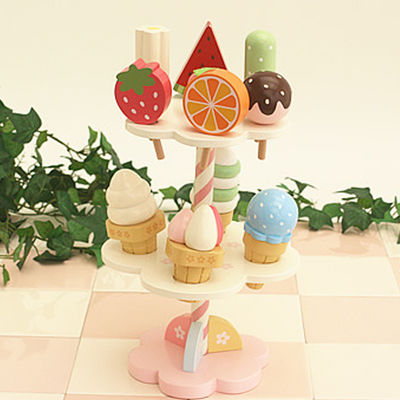 Crème glacée magnétique en bois de simulation réaliste Toy With Display Stand