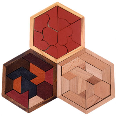 Casse-tête en bois hexagonaux de Montessori des enfants