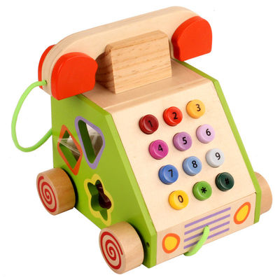 Téléphone en bois de ligne terrestre de forme géométrique pour le développement cognitif