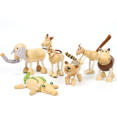 Le petit animal de simulation en bois bloque les blocs constitutifs d'enfance de Forest Farm Animal Dolls Early