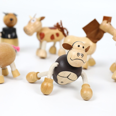 Le petit animal de simulation en bois bloque les blocs constitutifs d'enfance de Forest Farm Animal Dolls Early