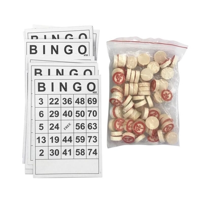 Jeu en bois de bingo-test d'échecs de cru avec 40 cartes DIY de nombre de bingo-test