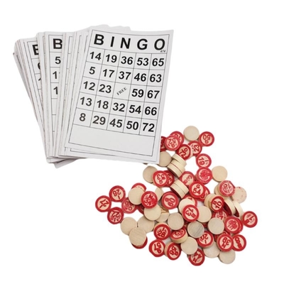 Jeu en bois de bingo-test d'échecs de cru avec 40 cartes DIY de nombre de bingo-test