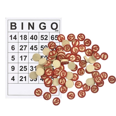 Jeu en bois de bingo-test d'échecs de cru avec 40 cartes DIY de nombre de bingo-test