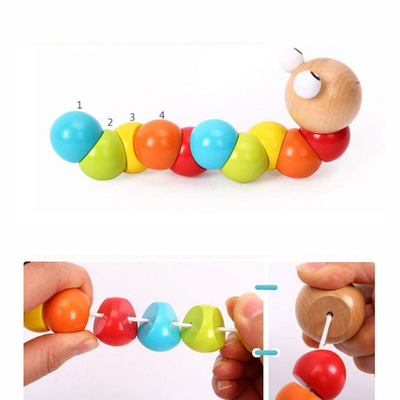 Ba coloré de Caterpillar de nouveaux d'arc-en-ciel de ver de torsion de marionnette de connaissance d'amusement de jouets de forme enfants en bois variables éducatifs de blocs
