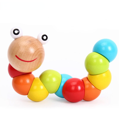 Ba coloré de Caterpillar de nouveaux d'arc-en-ciel de ver de torsion de marionnette de connaissance d'amusement de jouets de forme enfants en bois variables éducatifs de blocs