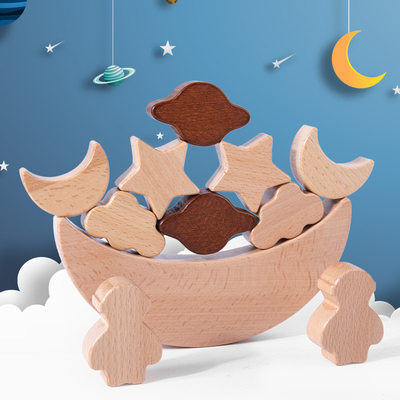 Les blocs en bois des jouets éducatifs des enfants de Montessori que les étoiles musardent ont empilé le contre en bois de Toy Diy Baby Balance Training de blocs