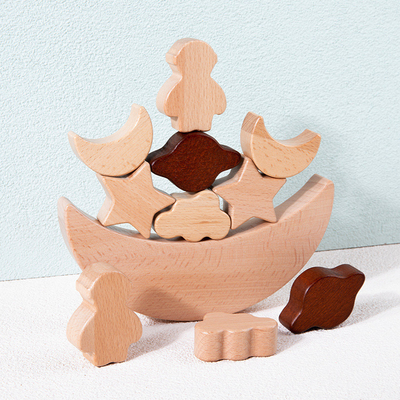 Les blocs en bois des jouets éducatifs des enfants de Montessori que les étoiles musardent ont empilé le contre en bois de Toy Diy Baby Balance Training de blocs