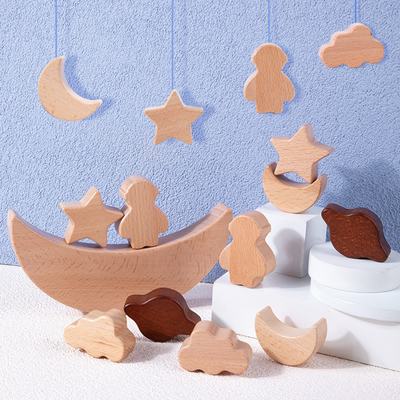Les blocs en bois des jouets éducatifs des enfants de Montessori que les étoiles musardent ont empilé le contre en bois de Toy Diy Baby Balance Training de blocs