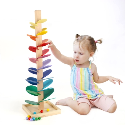 Montessori Toy Blocks Wooden Music Tree éducatif avec du bois de marbre d'intelligence d'enfants d'enfants de bébé de jeu de voie de course de boule