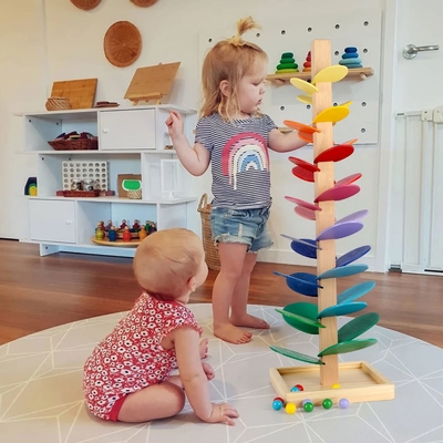 Montessori Toy Blocks Wooden Music Tree éducatif avec du bois de marbre d'intelligence d'enfants d'enfants de bébé de jeu de voie de course de boule