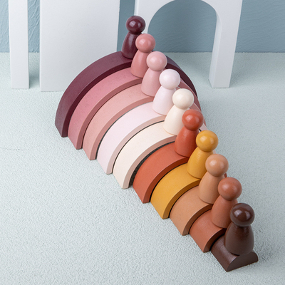 Jouet éducatif de empilement créatif non-toxique en bois de jeu d'équilibre de Toy Safe DIY de bébé de bloc constitutif d'arc-en-ciel de Montessori