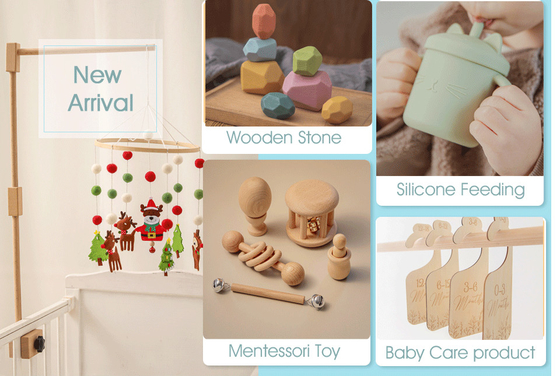 4 PCs/bébés d'ensemble joue le cadeau nouveau-né musical de Teether de hochet en bois naturel