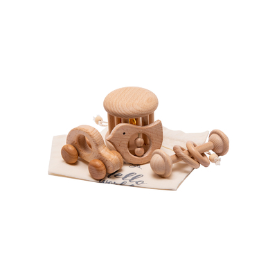 4 PCs/bébés d'ensemble joue le cadeau nouveau-né musical de Teether de hochet en bois naturel