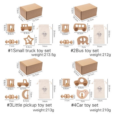 4 PCs/bébés d'ensemble joue le cadeau nouveau-né musical de Teether de hochet en bois naturel