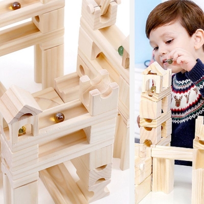l'Assemblée de voie 60pcs de marbre en bois bloc constitutif le cadeau éducatif d'enfants de jouets d'enfants de puzzle de boule