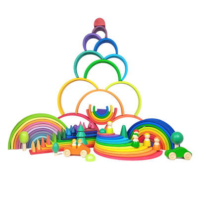 L'arc-en-ciel en bois de jouets de DIY 3D bloc constitutif de grande taille pour des enfants d'enfants