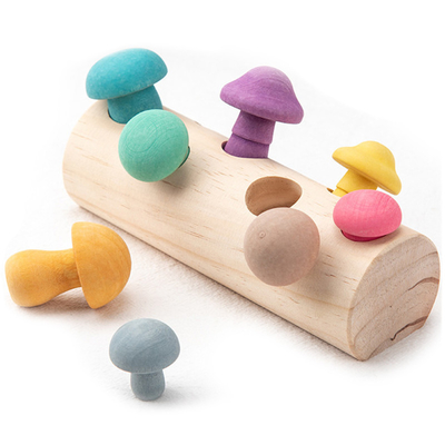 Champignon en bois d'enfants sélectionnant les blocs DIY 3D d'arc-en-ciel de jouets