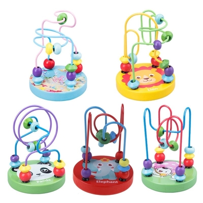 Les jouets en bois de Montessori pour l'enfant les cercles qu'en bois perlent le fil Maze Roller Coaster Educational Wood déconcerte des jouets de bébé