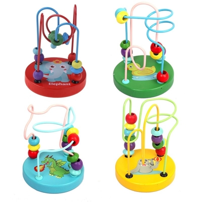 Les jouets en bois de Montessori pour l'enfant les cercles qu'en bois perlent le fil Maze Roller Coaster Educational Wood déconcerte des jouets de bébé