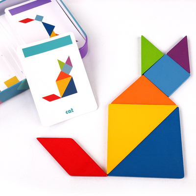Tangram coloré Toy Kids Montessori Early Education de casse-tête animal en bois du modèle 3D assortissant des enfants de jouets de jeux