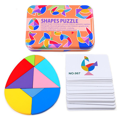 Tangram coloré Toy Kids Montessori Early Education de casse-tête animal en bois du modèle 3D assortissant des enfants de jouets de jeux