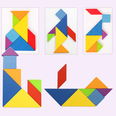 Tangram coloré Toy Kids Montessori Early Education de casse-tête animal en bois du modèle 3D assortissant des enfants de jouets de jeux