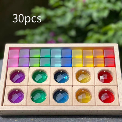 La grande rue Gem Blocks Kids Transparent Windows en bois de couleur bloque le bébé acrylique de blocs de cubes en briques du jeu X empilant T